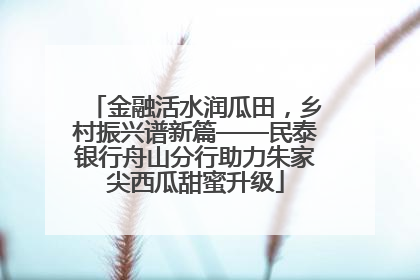 金融活水润瓜田，乡村振兴谱新篇——民泰银行舟山分行助力朱家尖西瓜甜蜜升级