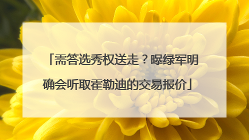 需答选秀权送走？曝绿军明确会听取霍勒迪的交易报价